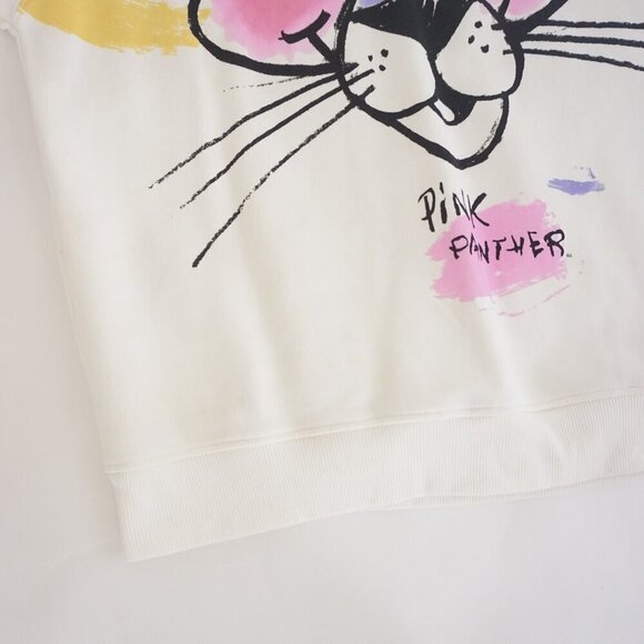 Zara Pink Panther Collab White Pink Paint Splatter Crewneck Sweater S - Picture 5 of 12
